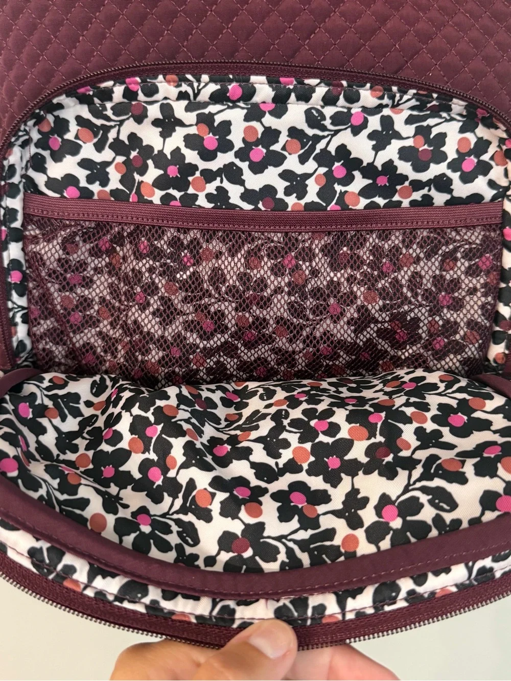 Vera Bradley Maroon Quilted Diaper Bag Backpack with Removable Changing Pad GUC